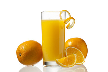 orange juice and peeling with orange fruits.