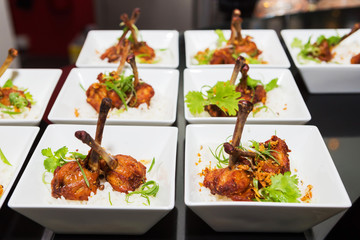 Cocktail, rice with fried chicken
