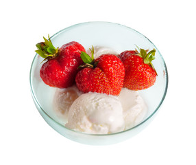 Ice cream with strawberry isolated on white