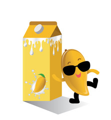 Vector of Carton box with mango mascot for Mango Milk or Juice