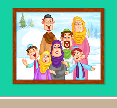 Happy muslim family in photo frame