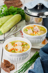 Summer Soup with Zucchini, Pasta and Meatballs