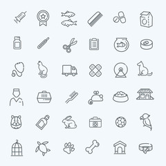 Outline web icon set - pet, vet, pet shop, types of pets