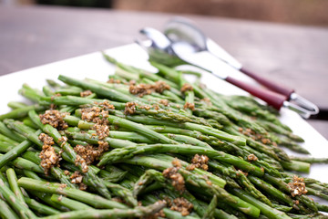 Fresh Organic Asparagus Cooked with Oil and Garlic