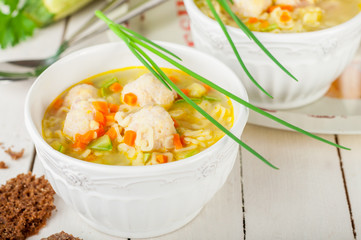Summer Soup with Zucchini, Pasta and Meatballs