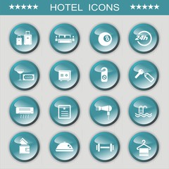 Conjunto de iconos de hotel. Ilustración vectorial