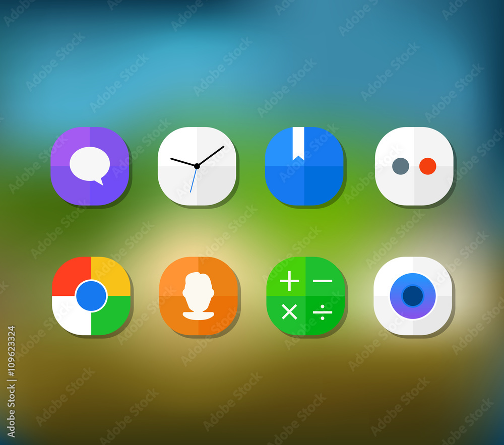 Aufkleber different modern smartphone application icons set on blur backgr