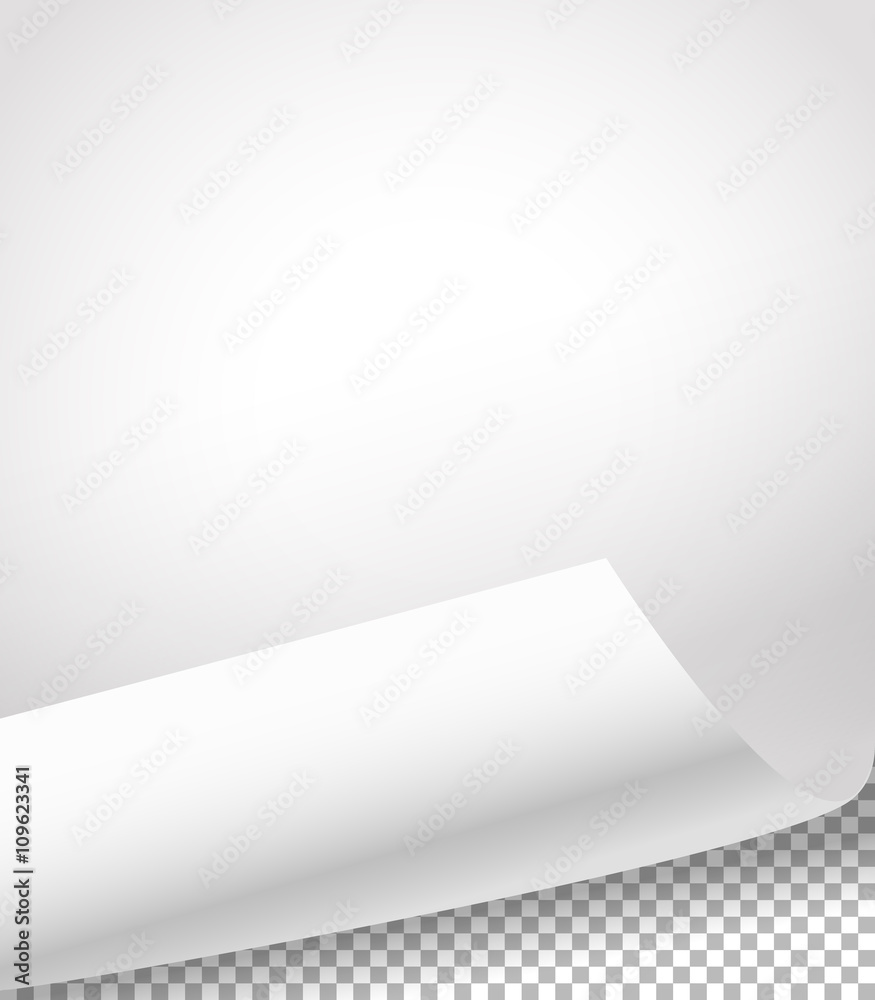 Poster blank paper sheets with bending corner on transparent background