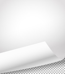 Blank paper sheets with bending corner on transparent background