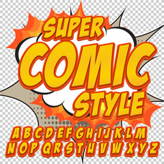 Comic yellow alphabet set. Letters, numbers and figures for kids' illustrations, websites, comics