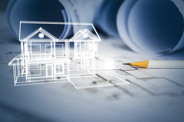 concept of dream house draw by designer with construction drawin