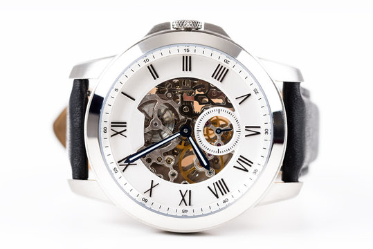 Automatic Men Watch With Visible Mechanism On White