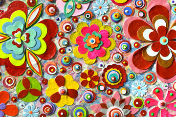 Close up view of original abstract acrylic painting on canvas. Grunge fragment of artwork. Flowers in the unique painting, modern art, contemporary art. Environment background, embossing , 3d print.