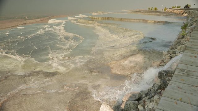 Pamukkale mineral hot springs with calcium terraces, Turkey. 4k