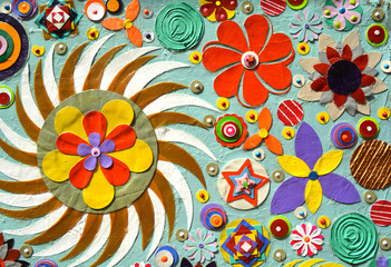 Abstract background of flowers. Close up. Grunge acrylic painting on canvas, 3d, three, dimensional embossing and carving, Unique technique. Highly textured. Modern art, contemporary art.