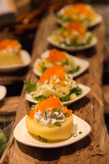 mashed potatoes with  sour cream and flying fish caviar (tobiko)