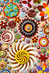 Fototapeta premium Abstract background of flowers. Close up. Grunge acrylic painting on canvas, 3d, three, dimensional embossing and carving, Unique technique. Highly textured. Modern art, contemporary art.