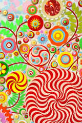 Abstract imaginary flower background, extreme close up. Big blooms made of paper or polymer layers . Art photography. Handmade painting. Craft and hobby activity. 