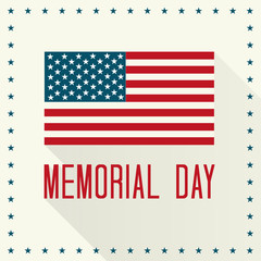 Memorial Day Vector Illustration. American Flag and Text with Long Shadow.