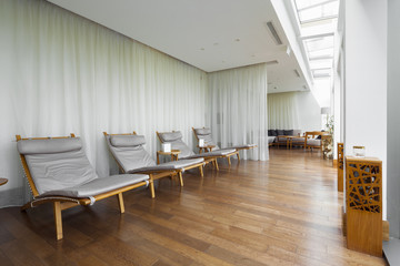 deck chairs in relaxation room . beautiful view