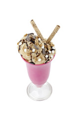 overhead shot in a cup with rocky road ice cream