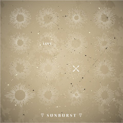 Vintage sunburst vector collection with geometric shape. Light ray.