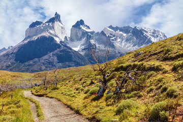 Path to the lookout on the horns of the towers of Paine, Chile