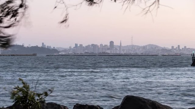 Windy San Francisco nightfall time Lapse view across bay.