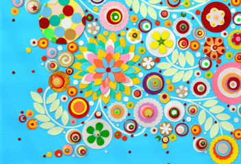 Naklejka premium Bunch of flowers, abstract color acrylic painting on canvas, 3d, three, dimensional embossing and carving. Unique technique. Imitation of floral surface. Highly textured.
