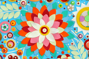 Bunch of flowers, abstract color acrylic painting on canvas, 3d, three, dimensional embossing and carving. Unique technique. Imitation of floral surface. Highly textured.