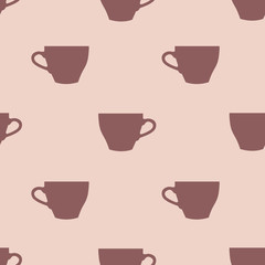 Seamless pattern of tea cups on a pink background
