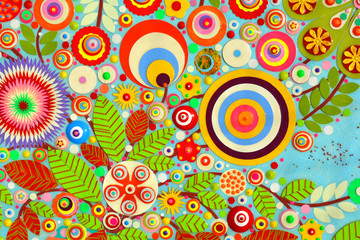 Spring background with flower blossom. Abstract background of flowers. Close up. Grunge acrylic painting on canvas, 3d, three, dimensional embossing and carving. Modern art, contemporary art.