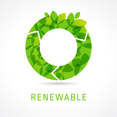 O renewable green logo. Letter O recycle energy of green leaves icon design template 