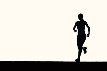 silhouette woman running on white background