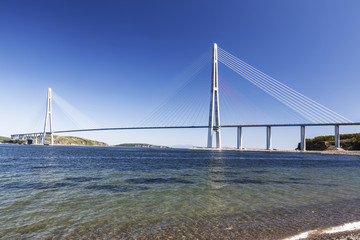 Bridge Russky through the Strait of Eastern Bosphorus, Vladivostok, Russia