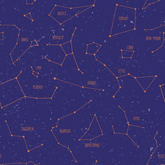 Constellations on light-blue background. Seamless pattern.