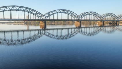 Railway bridge over Daugava West Dwina river in Riga