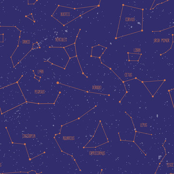 Constellations on light-blue background. Seamless pattern.