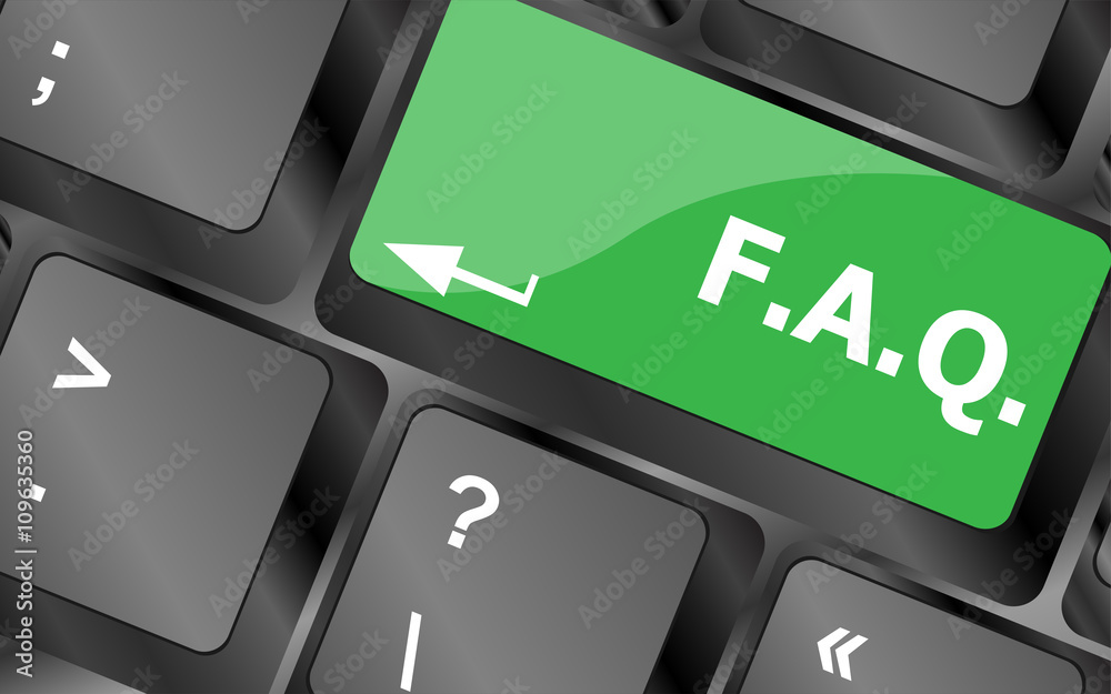 Poster keyboard with faq button - business concept. keyboard keys icon button vector