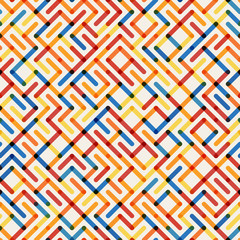 Vector Seamlesss Multicolor Geometric Line Maze Grid Irregular Pattern