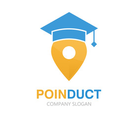 Vector graduation cap and map pointer logo concept