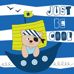 sailing on the sea teddy bear vector illustration