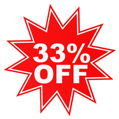 Discount 33 percent off. 3D illustration.