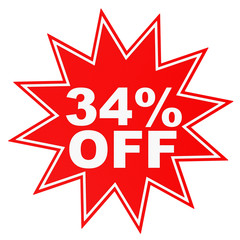 Discount 34 percent off. 3D illustration.
