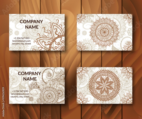 "Vintage Business Cards Set Ornamental Mandala Indian "Vintage Business Cards Set Ornamental Mandala Indian