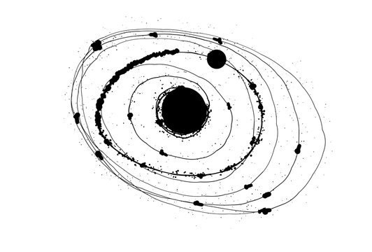 Abstract solar system on white background whit black dots.