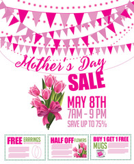 Mother's Day sale bunting and coupon marketing template. EPS 10 vector.