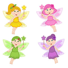 set of isolated color fairies - vector illustration, eps