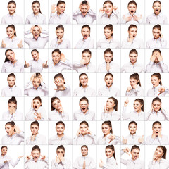 Hamming woman. Female different emotions. collage