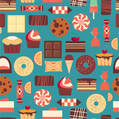 Seamless pattern with black, milk and white chocolate bars 